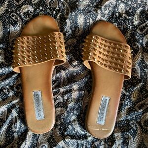 Steve Madden Brown Leather Studded Slide Sandals